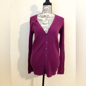 GAP Magenta Silk Blend Ribbed V-Neck Cardigan Sweater